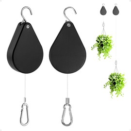 Kitwinney Retractable Plant Hanger System - Adjustable Plant Pulleys for Effortless Plant Raising/Lowering, Heavy Duty Indoor/Outdoor Use with Flower Pots, Hanging Baskets & Bird Feeders (Black, 2PCS)