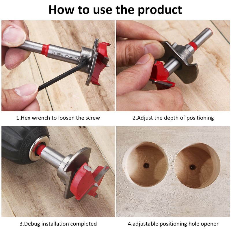 HPHOPE Forstner Bit 35mm Adjustable Positioning Drill, Concealed Hinge Jig