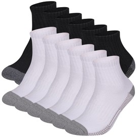 COOVAN Men's Athletic Ankle Socks 12 Pack Mens Cushion Comfort Casual Running Sock Size 10-13, 6 Black+6 White, Small-Medium