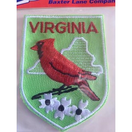 Virginia Red Cardinal Vintage Travel Souvenir Iron-On Patch - New - Free Ship!