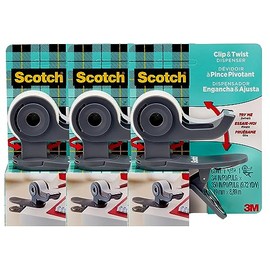 Scotch Brand Clip & Twist Tape Dispenser, Great for Gift Wrapping, Clips to Desks, Tables, Easy Charcoal Gray, 3-Pack (C19-3PK-SIOC)