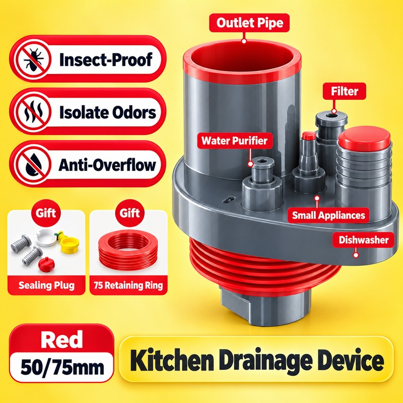 5-in-1 Kitchen Drain Connector for Sink Appliances – Multi-Port Odor-Blocking