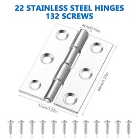 Pack of 22 Door Hinges, 44 mm x 31 mm Stainless Steel Hinges, Foldable Piano Hinges, Small Hinge Tape, Stainless Steel Connector for Wooden Doors, Windows, Cabinets, Furniture, with 132 Screws