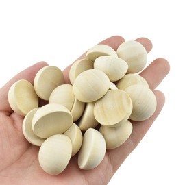 HAHIYO 50Pcs 1inch/25mm Natural Half Wooden Bead Small Unfinished Wooden Half Ball Smooth Half Bead Split Round Wood Ball Hemisphere Wood Bead for Christmas Ornament Painting Craft DIY Kids Arts