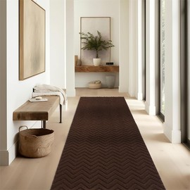 Runner Rug Carpet Runners, Indoor/Outdoor Hallway Custom Sizes Kitchen Entryway Bedroom Area Rugs with Natural Non-Slip Waterproof Rubber Backing, Garage Mat, Brown Triangle, 4' x 5'