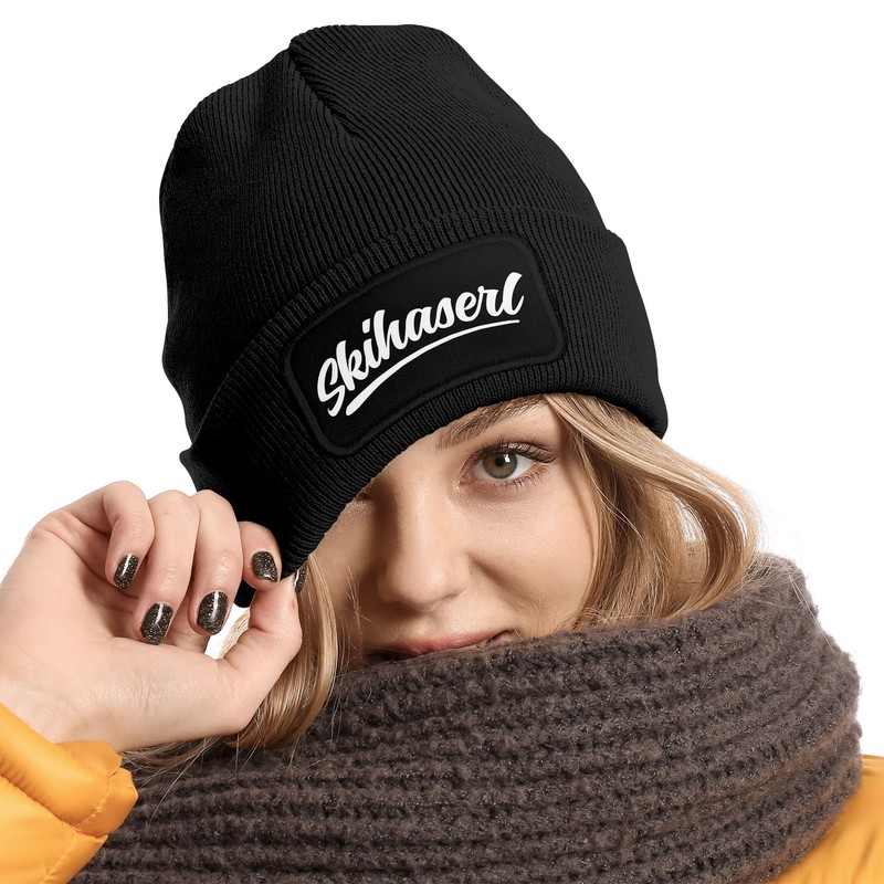MoonWorks® Women's Beanie Patch Skiing Knitted Hat with Saying Team