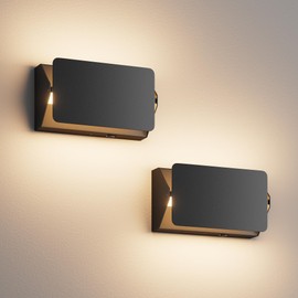 Aoceley Indoor Modern Led Aluminum Wall Sconces,18W 5CCT 3000K-6000K Dimmable Hardwired Wall Light with Rotatable Lampshade,Contemporary Wall Lamp for Bedroom Living Room Hallway Stairway(Black,2Pack)