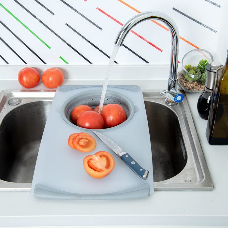 Restaurantware Base Gray Plastic Over the Sink Cutting Board -