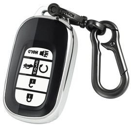 Kirsnda for Honda key fob cover,case with keychain,Soft TPU Protection key Shell/skin,5 Buttons fit 2022 2023 Accord Civic HR-V CR-V Pilot Remote Key(silver)