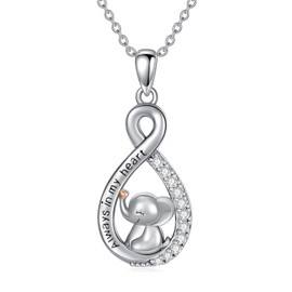 YFN Elephant Necklace Elephant Pendant Necklace Sterling Silver Lucky Charm Daughter Jewelry Gifts for Mom Daughter, Sterling Silver, Cubic Zirconia