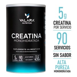 VALARA Creatina Monohidratada 450 gr - Maxima Pureza - 90 Porciones - Suplemento Deportivo en Polvo - Sin Azúcar - Sin Sabor - Con Scoop Dosificador