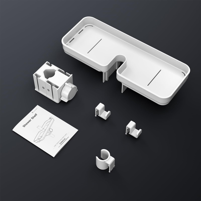 Rainsworth Shower Shelf, No Drilling, White, Tool-Free Installation, Height-Adjustable Shower
