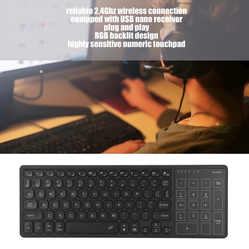 Wireless Keyboard Numeric Touchpad 2.4Ghz Wireless Portable RGB Backlit Plug