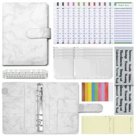 KASTLO A6 PU Leather 51pcs Budget Binder Notebook - Money Saving Wallet with Plastic Money Wallet Organiser, Label Sticker, Ruler - Budget Planner & Cash Envelopes for Cash Stuffing Wallet UK - White