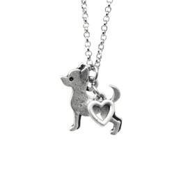 Chihuahua Charm Necklace, Dog Pet Lover Gift, Silver Metal with Heart Pendant on a Chain, Ladies I Love Chiwawa Short Hair(Chihuahua)