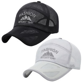 AIEOE Men's Baseball Cap Mesh Pack of 2 Sun Hat Outdoor Classic Sun Hat Adjustable Sports Cap, Grey and black, Unit size