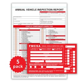 Annual Vehicle Inspection Report Forms 5 Pack with Red FMCSA Labels Aluminum, 3-Ply Carbonless Form Driver Vehicle Inspection Report Book Vehicle Dot Inspection Form and Label Stickers