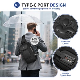 SUIKIHUM Sling Bag for Men, Anti Theft Mini Backpack with USB Charge Port, Lightweight Convertible Crossbody One Strap Casual Pack (Black)