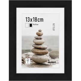 accent by nielsen Apolloon Black Wooden Photo Frame with Mount 5x7 in Portrait & Landscape Format Real Glass Photo Frame with Mount