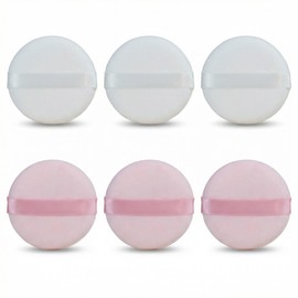 6 Pcs 3 Inch Powder Puffs for Body Powder, Large Powder Puff for Loose Powder Soft Velour Surface and Container Tool (White & Red)