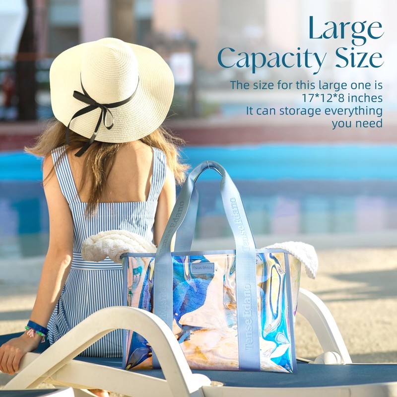 Tense Edano Iridescent Beach Tote for Women, Large Beach Bag