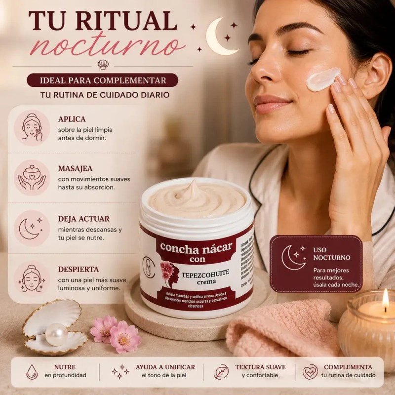 Crema Concha Nácar Con Tepezcohuite Aclarante Manchas Oscura
