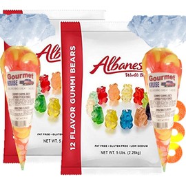 Albanese 12 Flavor Gummi Bears (2- 5lb bags) Plus (2-10oz) Juicy Jumbo Peach Rings Gourmet Kruise Signature Gift Bags (NET WT 180 OZ) 2 Item Bundle