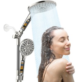 JONKEAN Dual Shower Heads with Handheld Spray Combo, 7.5" Big Filtered Double Shower Head for Hard Water, 9 Modes Waterfall Rain Shower Head High Pressure with Long Hose (Brushed Nickel)