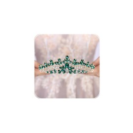 Teyglen Green Crystal Crown and Tiara for Women Wedding Rhinestone Princess Tiaras Headband Bridal Hair Accessories for Party Prom Brithday (Green)
