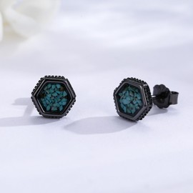 Twoowl Black Stud Earrings for Men 925 Sterling Silver Turquoise Earrings Turquoise Jewelry Gifts Birthdays Christmas for Women