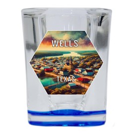 R and R Imports Wells Texas Travel Destination Souvenir 2 Ounce Shot Glass Square Red Base 4-Pack