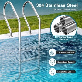 Swimming Pool Ladder, 3-Step Stainless Steel Non-Slip Pedals Pool Stairs for In-Ground Pools, Weight Capacity 330lbs, Easy to Install and Climb for Indoor/Outdoor Pools
