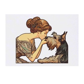 'Girl With A Terrier Dog' Temporary Tattoo - Water Resistant, Skin-Safe, Non-Toxic Transfer (TO00079839)
