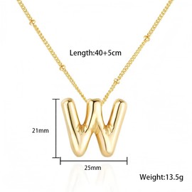 craftsmanscore Bubble Letter Necklace Gold，Gold Bubble W Initial Necklace for Women，Hawaiian Summer Beach Jewelry for Women (W)