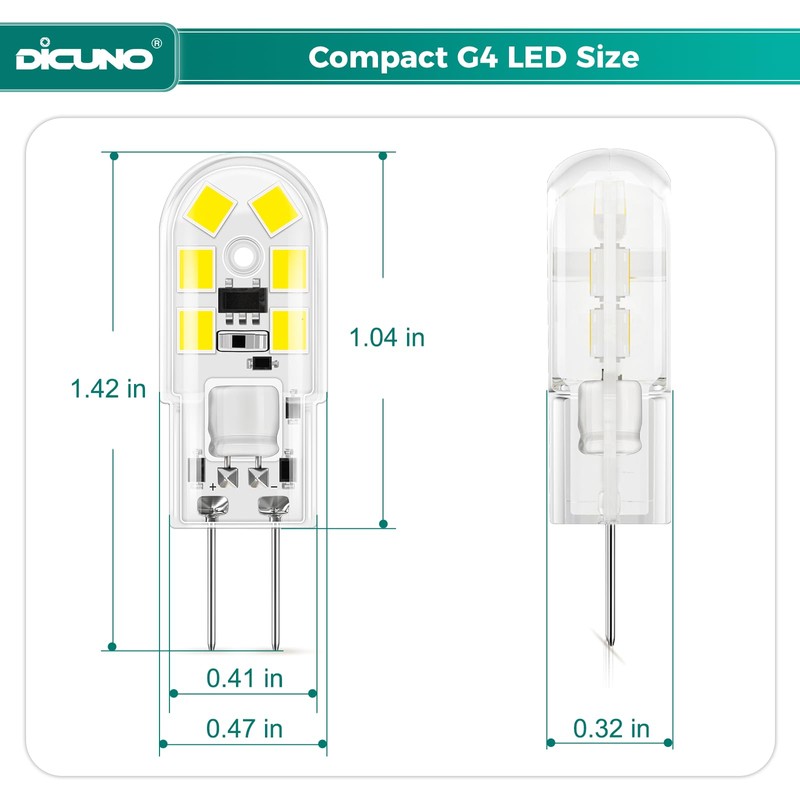DiCUNO G4 LED Bulb 12V, 20W Equivalent, Daylight White 6000K,
