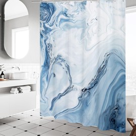MitoVilla Blue Marble Shower Curtain, Modern Ombre Fabric Cloth Shower Curtains for Luxury Bathroom Decor, Abstract Chic Summer Watercolor Shower Curtain, 72x72