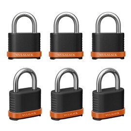 WULALACK 4 Digit Heavy Duty Combination Lock, Weatherproof Combo Padlock for Outdoor Use – Suitable for Sheds, Fences, Gates, Hasps & Storage Units，6 Pack (Matte Black)