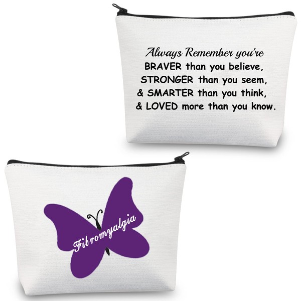 Fibromyalgia Awareness Gifts Fibromyalgia Purple Butterfly Makeup Cosmetic Bag Fibromyalgia Warrior Support Gifts for Women (Purple Butterfly Makeup Bag)