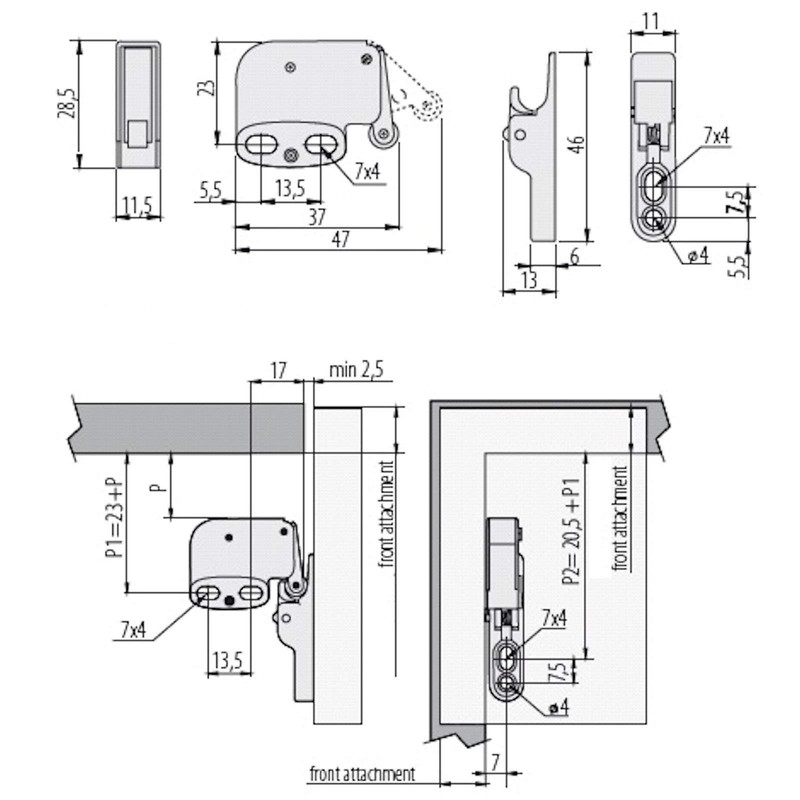 SO-TECH® Spring Door Catch Mini Latch with Retaining Plate Improved
