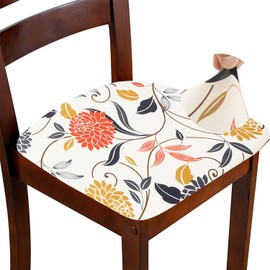 ZHILING Stretch Chair Seat Covers for Dining Room Set of 4, Elastic Dining Chair Seat Protector Cover Removable Washable Chair Slipcovers with Ties