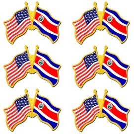 6/ Pack -American Costa Rica Friendship Flag Pins Bulk -1.4” Metal US USA Costa Rica Lapel Pins Badge Button Souvenir