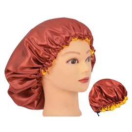 Satin Bonnets Silk Bonnet for Sleeping Double-Sided Adjustable Hair Bonnet Silk Sleep Cap Shower Cap for Women (Brown/Yellow)