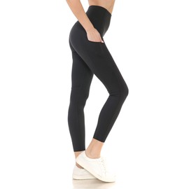 Leggings Depot High Waist 7/8 Leggings Workout Yoga Pants with Pockets (Black, 1X)
