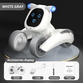 Robot Dog Toy with Face Expression & Lights, Smart Interactive Talking Robot Toys with Voice Control, Touch Sensing, Recording, Singing & Dancing, RC Robot Pet for 3 4 5 6 7 8 Year Old (WHITE-GREY)
