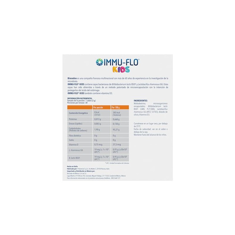IMMU-FLO® KIDS Suplemento Alimenticio a base de L. rhamnosus GG,