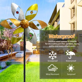 Gronhof Wind Spinners Outdoor Metal, 10.63" W*37" H Pinwheels for Yard and Garden Decor, Kinetic Wind Sculpture Spinner (Gold Ornate Crystal Bead)