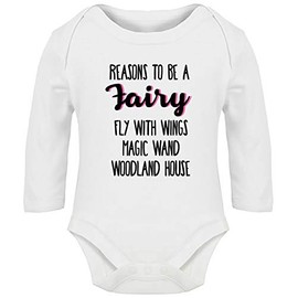 Hippowarehouse Reasons to be a Fairy: Fly with Wings Magic Wand Woodland House Baby Vest Bodysuit (Long Sleeve) Boys Girls White