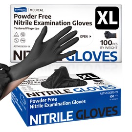 Supmedic Supmedic Disposable Nitrile Gloves, Chemical Resistant, Powder-Free, Latex-Free, Food Safe, Medical Exam Gloves, Black, X-Large, 100 Pcs