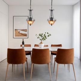 rosysky 3-Light Glass Chandelier,Black Farmhouse Pendant Light Fixture for Kitchen Adjustable with Amber Shade Glass,Hanging Light for Hallway Entryway Dining Room Island