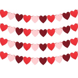Valentines Day Decorations Heart Bunting-Felt Love Red Heart Garland,No DIY Paper Heart Decorations-Fabric Hanging String Streamer Banner for Birthday Wedding Anniversary Party Photo Props Curtain